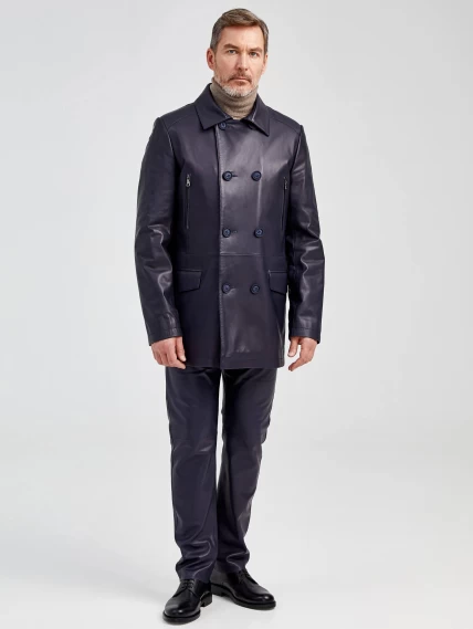 Кожаный комплект мужской: Куртка 538 + Брюки 01, синий, размер 48, артикул 140141-0