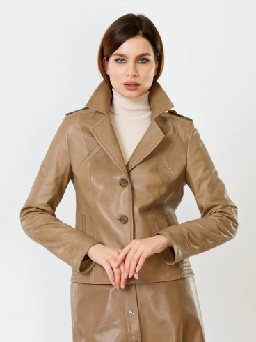 Короткая женская кожаная куртка пижак 304, серо-коричневая, размер 44, артикул 91012-0
