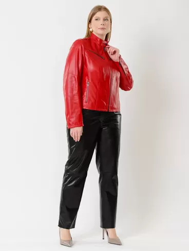 Кожаный комплект женский: Куртка 399 + Брюки 04, красный/черный, р. 46, арт. 111229-1