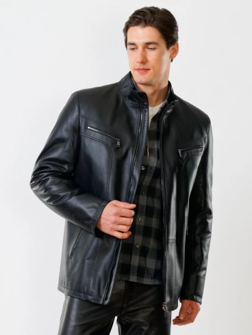 Мужская утепленная кожаная куртка пять молний премиум класса 537ш, черная, размер 50, артикул 27840-2