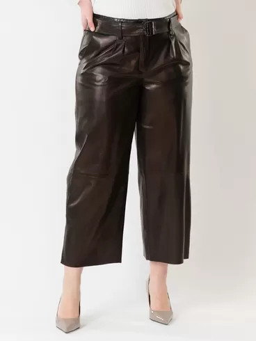 Кожаные укороченные брюки женские 05, из натуральной кожи, черные, р. 42, арт. 85402-3