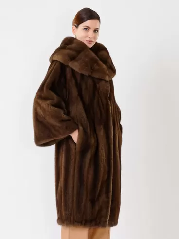 Пальто из меха норки женское 17001(в), длинное, коричневое, р. 48, арт. 32670-1