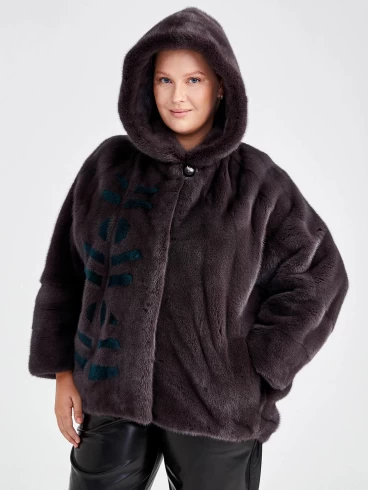 Демисезонный комплект женский: Куртка из меха норки 18111(к) + Брюки 02, фиолетовый/черный, р. 50, арт. 111285-2