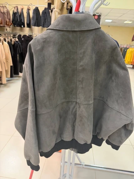 Женская замшевая куртка бомбер премиум класса 3106з, серая, размер 44, артикул 92430-1