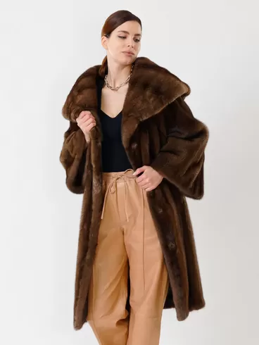 Пальто из меха норки женское 17001(в), длинное, коричневое, р. 48, арт. 32670-0
