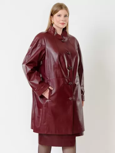 Кожаное пальто женское 378, бордовое, р. 46, арт. 91241-1