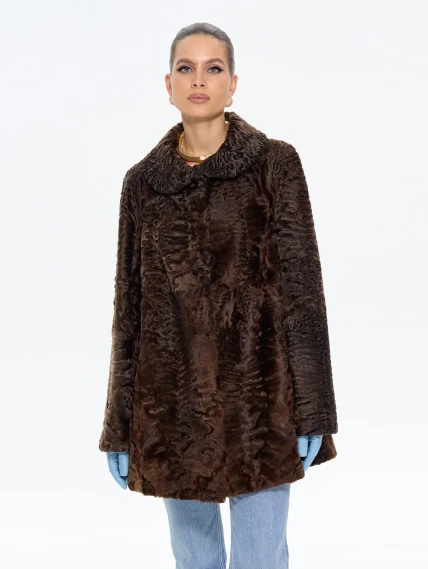 Женская шуба из меха каракульчи Елизавета, коричневая, размер 56, артикул 65590-2