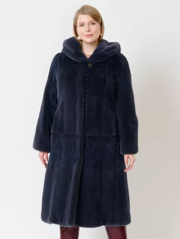 Пальто из меха норки женское 216(к), с капюшоном, графитовое, р. 46, арт. 31800-1