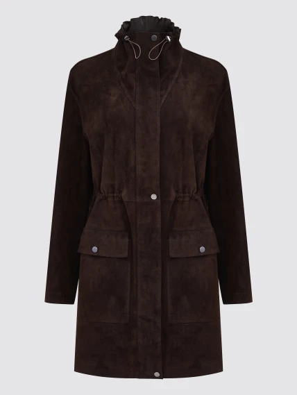 Коричневая женская замшевая куртка премиум класса 3114з, размер 44, артикул 92670-0
