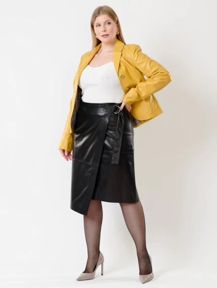 Кожаный костюм женский: Пиджак 316рс + Юбка 07, желтый/черный, размер 44, артикул 111204-1