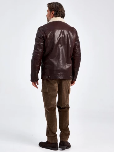 Кожаная куртка зимняя мужская 5362, на подкладке из овчины, коричневая, p. 50, арт. 40540-2
