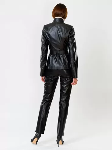Кожаная куртка женская 334, с поясом, черная, р. 40, арт. 91101-4