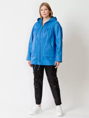 Кожаный комплект женский: Куртка 303у + Брюки 04, голубой/черный, р. 48, арт. 111201-0