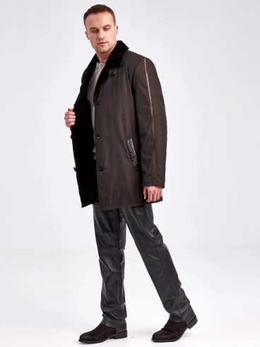Текстильная зимняя куртка на подкладке из овчины для мужчин 5450, коричневая, размер 46, артикул 40900-1