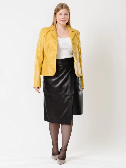 Кожаный костюм женский: Пиджак 316рс + Юбка 07, желтый/черный, размер 44, артикул 111204-3