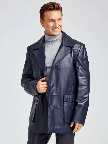 Кожаный комплект мужской: Куртка 549 + Брюки 01, синий, размер 48,  артикул 140182-2