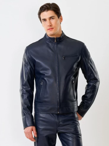 Кожаный комплект мужской: Куртка 506о + Брюки 01, синий, р. 48, артикул 140040-3