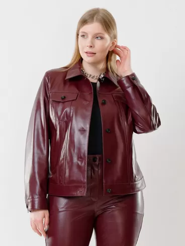 Кожаная куртка женская 3008, на пуговицах, бордовая, р. 50, арт. 91480-2