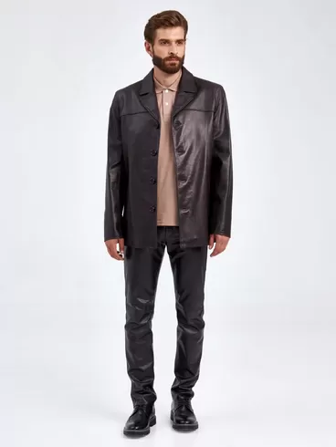 Кожаный пиджак мужской 2010-8, коричневый, p. 48, арт. 29320-1