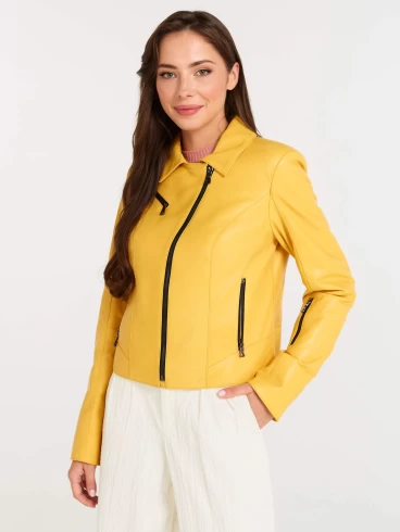 Женская кожаная куртка косуха 3005, желтая, размер 56, артикул 90471-1