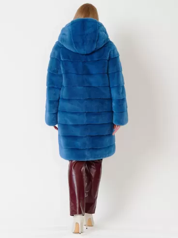 Пальто из меха норки женское 245к, с капюшоном, голубое, р. 52, арт. 32780-4