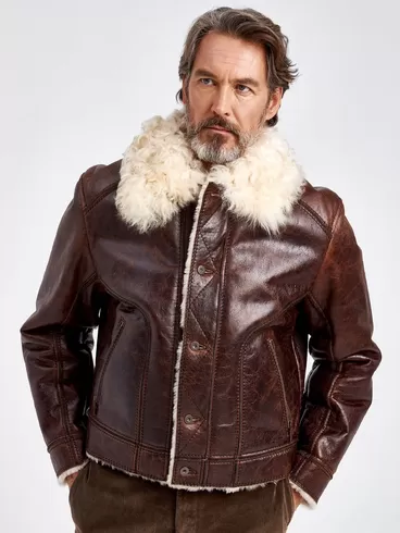 Кожаная куртка зимняя мужская 151, на подкладке из овчины "тиградо", коричневая, p. 52, арт. 70680-6