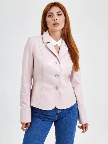Кожаный женский пиджак 316рс, пудровый, размер 44, артикул 91520-0