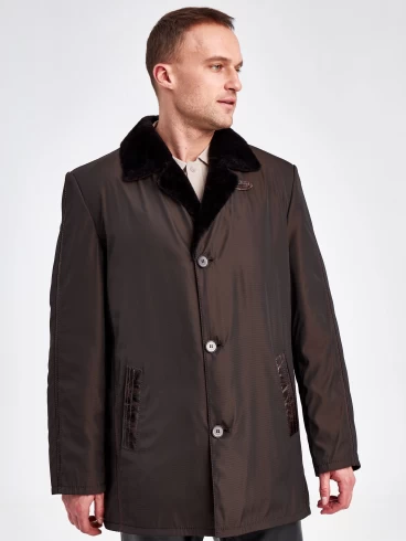 Текстильная зимняя куртка на подкладке из овчины для мужчин 5450, коричневая, размер 46, артикул 40900-0