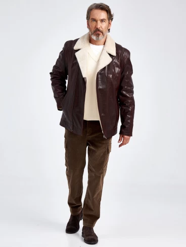 Кожаная куртка зимняя мужская 5362, на подкладке из овчины, коричневая, p. 50, арт. 40540-6