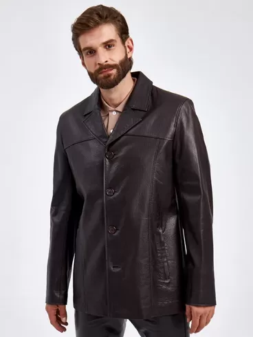 Кожаный пиджак мужской 2010-8, коричневый, p. 48, арт. 29320-0