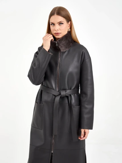 Коричневая длинная женская дубленка 2071, размер 44, артикул 64990-2