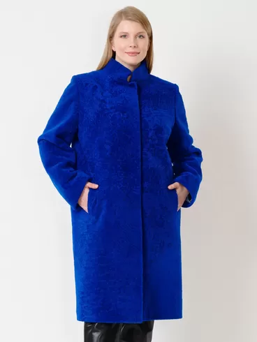 Пальто женское из астрагана 54мех, синий, артикул 17470-2