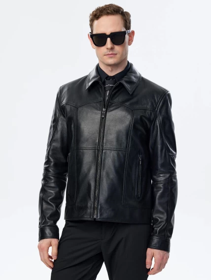 Короткая кожаная куртка для мужчин 504, черная, размер 52, артикул 29331-5