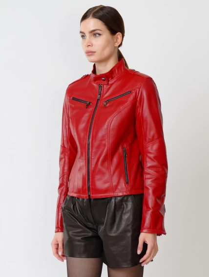 Кожаный комплект женский: Куртка 399 + Шорты 01, красный/черный, размер 44, артикул 111207-3