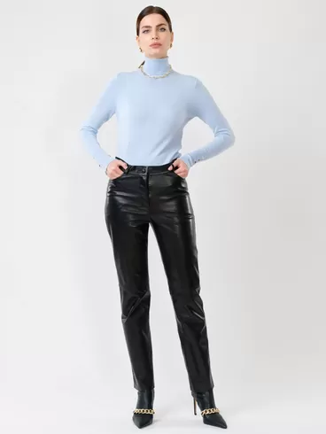 Кожаные зауженные брюки женские 02, из натуральной кожи, черные, р. 48, арт. 85230-0