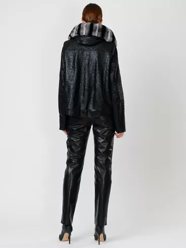 Замшевая утепленная куртка женская 308ш, с мехом "рекса", черная, р. 46, арт. 90722-4