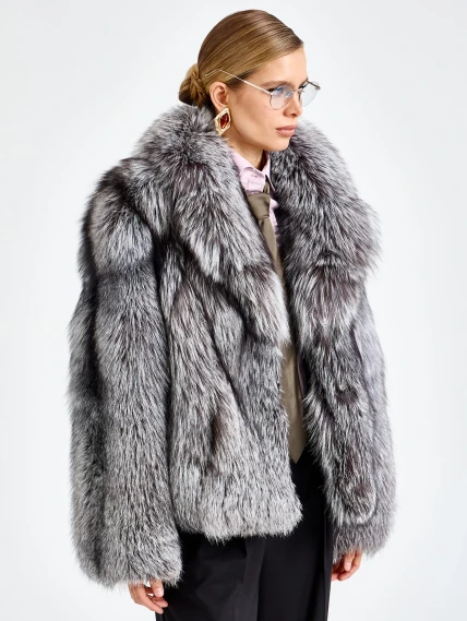Женская короткая шуба из меха лисы Л1010-1045, серебристо-чёрная, размер 46, артикул 65500-3