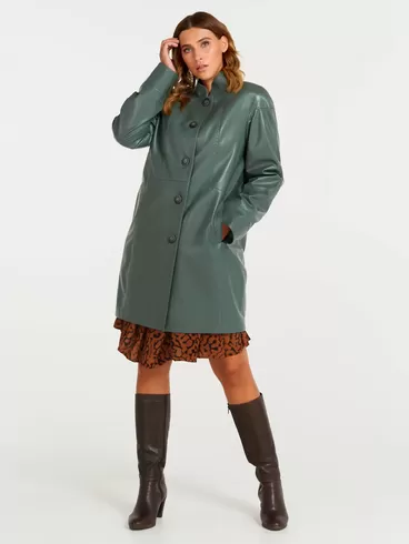 Кожаное пальто женское 378, оливковое, р. 48, арт. 60561-3