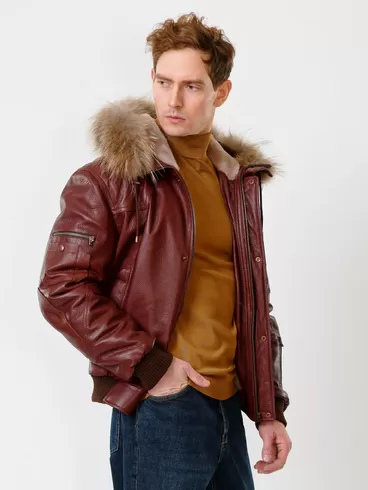Кожаная куртка утепленная мужская 509, с мехом енота, виски, р. 44, арт. 40190-5