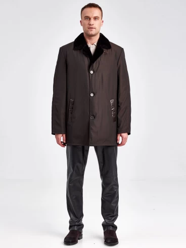 Текстильная зимняя куртка на подкладке из овчины для мужчин 5450, коричневая, размер 46, артикул 40900-5