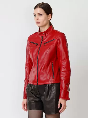 Кожаный комплект женский: Куртка 399 + Шорты 01, красный/черный, р. 44, арт. 111207-3