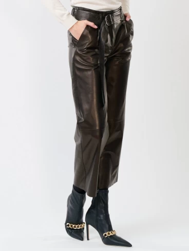 Кожаные укороченные женские брюки из натуральной кожи 05, черные, размер 42, артикул 85251-6