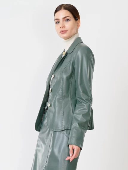 Кожаный костюм женский: Пиджак 316рс + Юбка-карандаш 02рс, оливковый, размер 44, артикул 111154-5