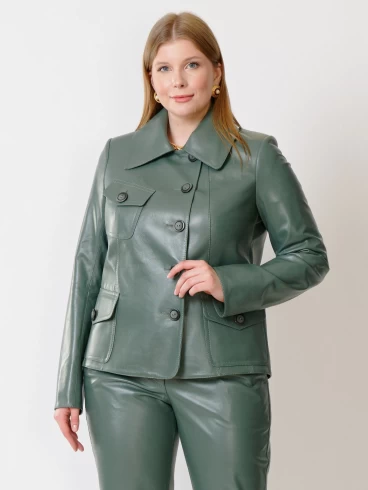 Кожаный костюм женский: Пиджак 302 + Брюки 03, оливковый, р. 44, арт. 111300-5