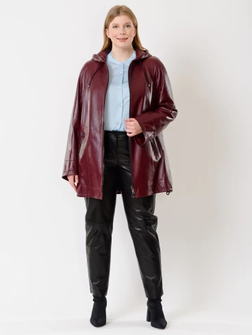 Кожаный комплект женский: Куртка 383 + Брюки 04, бордовый/черный, размер 48, артикул 111178-0