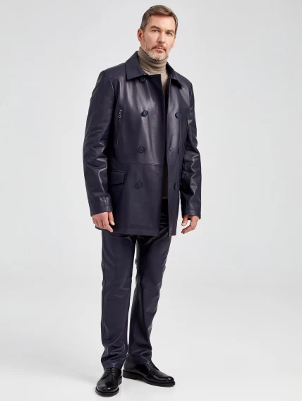 Кожаный комплект мужской: Куртка 538 + Брюки 01, синий, размер 48, артикул 140141-1