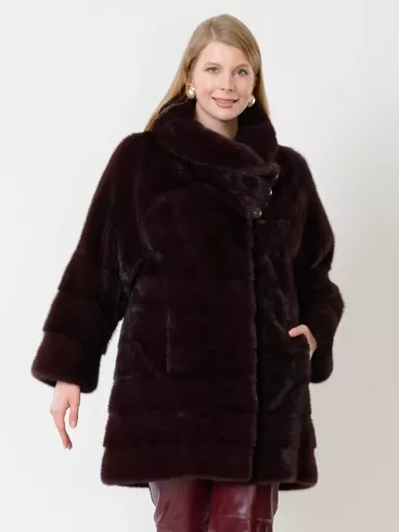 Пальто из меха норки женское 1150в, бордовое, р. 40, арт. 32190-6
