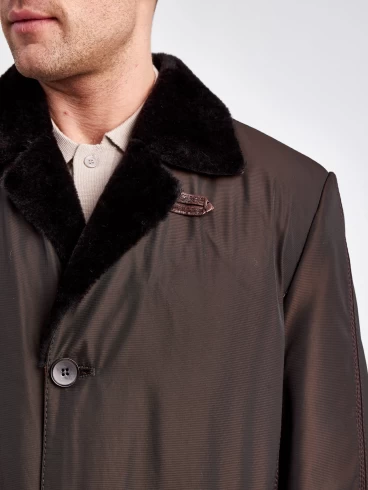 Текстильная зимняя куртка на подкладке из овчины для мужчин 5450, коричневая, размер 46, артикул 40900-4