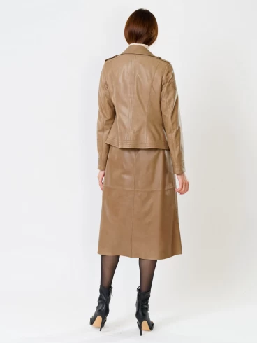 Короткая женская кожаная куртка пижак 304, серо-коричневая, размер 44, артикул 91012-4