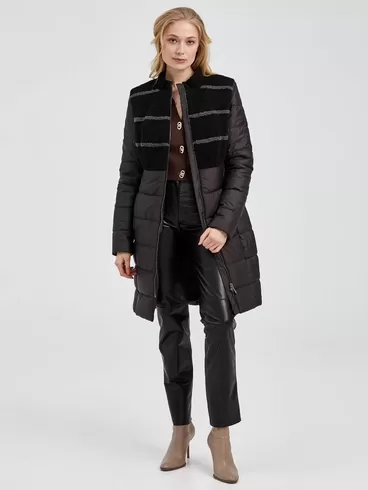 Демисезонный комплект: Пальто женское комбинированное 805 + Брюки женские 03, черный/черный, р. 42, арт. 111263-0